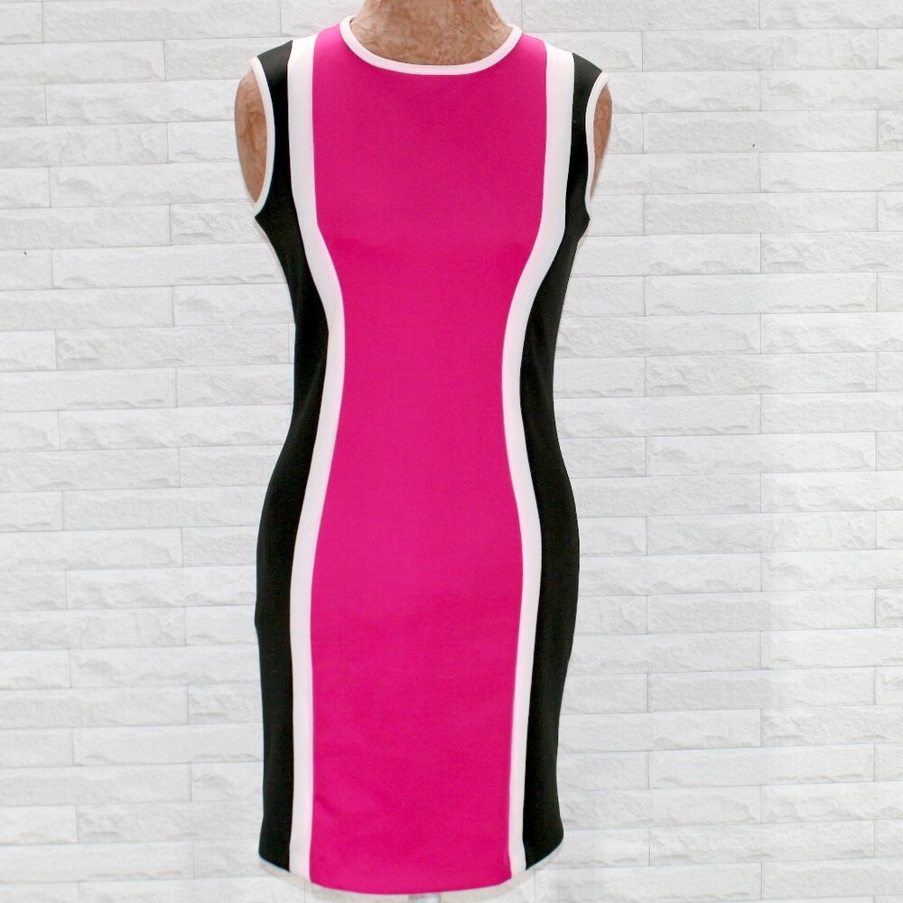 VIVIAN SHYU Dress Colorblock Sheath Stripe Pink Black White Casual Summer Medium